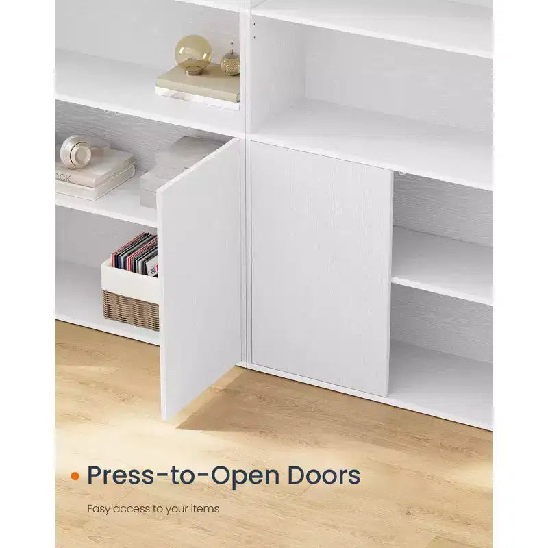Estantería alta, montaje súper rápido sin herramientas, librería de 6 niveles de pie con estantes y puerta ajustables, blanco nieve