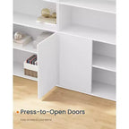 Estantería alta, montaje súper rápido sin herramientas, librería de 6 niveles de pie con estantes y puerta ajustables, blanco nieve