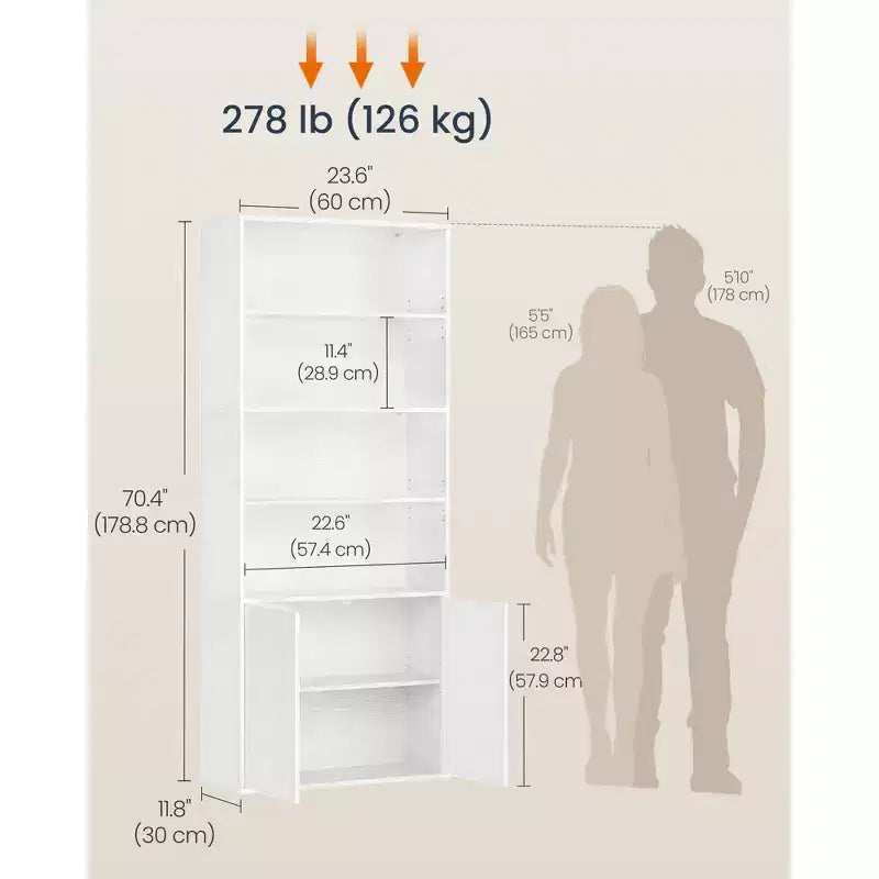 Estantería alta, montaje súper rápido sin herramientas, librería de 6 niveles de pie con estantes y puerta ajustables, blanco nieve