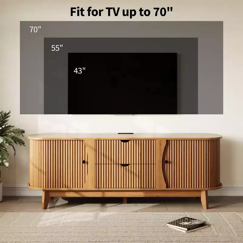 Mueble de TV Moderno de Mediados de Siglo de 63 pulgadas con Tomacorriente - Centro de Entretenimiento de Nogal con 2 Cajones y Estantes Ajustables