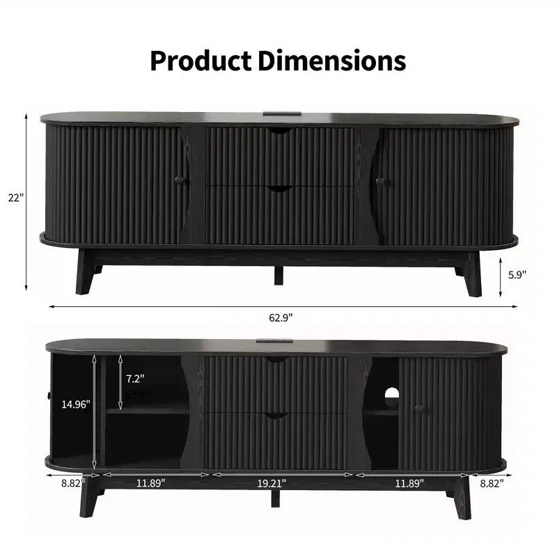 Mueble de TV Moderno de Mediados de Siglo de 63 pulgadas con Tomacorriente - Centro de Entretenimiento de Nogal con 2 Cajones y Estantes Ajustables
