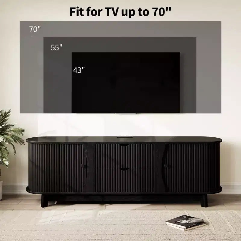 Mueble de TV Moderno de Mediados de Siglo de 63 pulgadas con Tomacorriente - Centro de Entretenimiento de Nogal con 2 Cajones y Estantes Ajustables