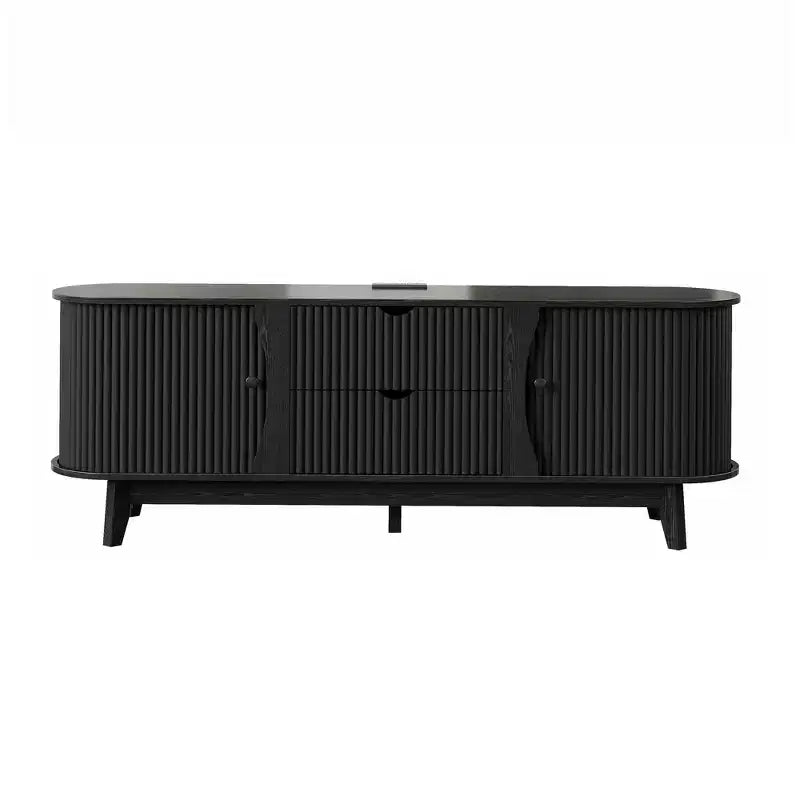 Mueble de TV Moderno de Mediados de Siglo de 63 pulgadas con Tomacorriente - Centro de Entretenimiento de Nogal con 2 Cajones y Estantes Ajustables