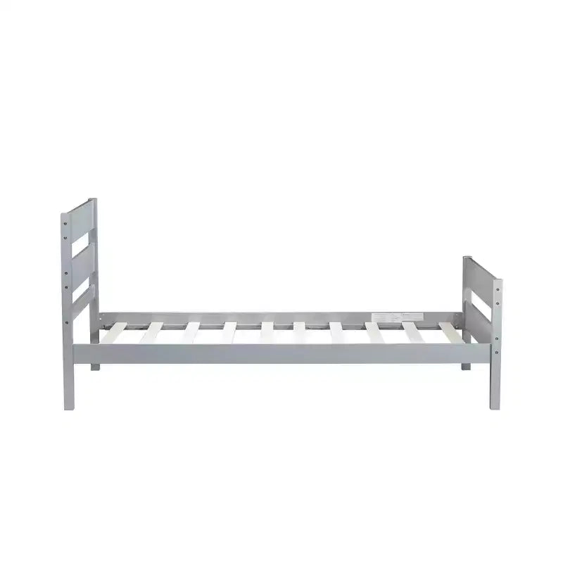 Base de cama individual con cabecero de listones horizontales, sin necesidad de somier, cama de madera para dormitorio infantil