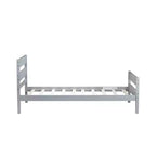 Base de cama individual con cabecero de listones horizontales, sin necesidad de somier, cama de madera para dormitorio infantil