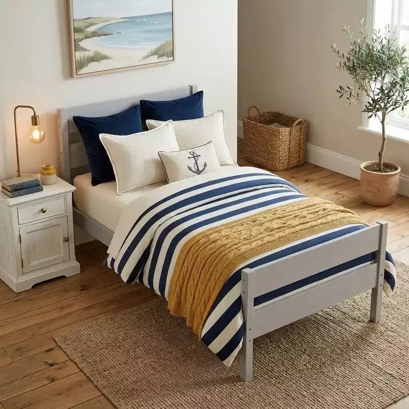 Base de cama individual con cabecero de listones horizontales, sin necesidad de somier, cama de madera para dormitorio infantil