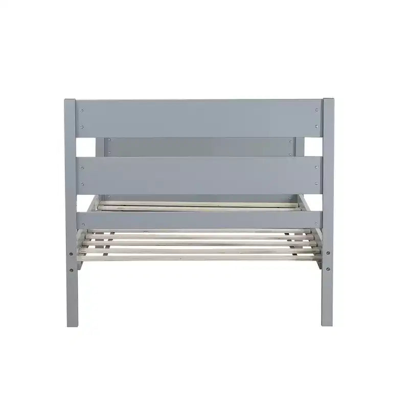 Base de cama individual con cabecero de listones horizontales, sin necesidad de somier, cama de madera para dormitorio infantil