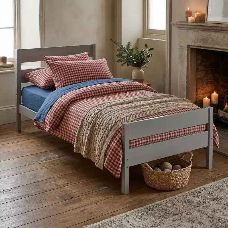 Base de cama individual con cabecero de listones horizontales, sin necesidad de somier, cama de madera para dormitorio infantil