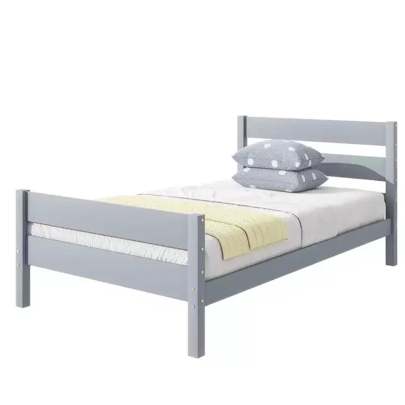Base de cama individual con cabecero de listones horizontales, sin necesidad de somier, cama de madera para dormitorio infantil