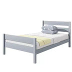 Base de cama individual con cabecero de listones horizontales, sin necesidad de somier, cama de madera para dormitorio infantil