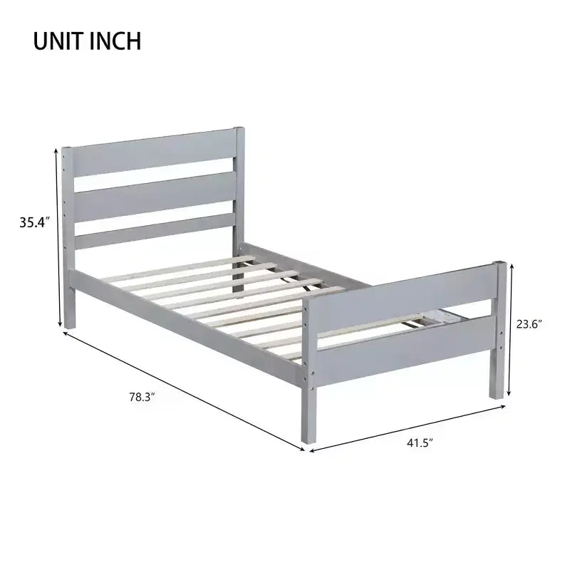 Base de cama individual con cabecero de listones horizontales, sin necesidad de somier, cama de madera para dormitorio infantil
