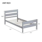 Base de cama individual con cabecero de listones horizontales, sin necesidad de somier, cama de madera para dormitorio infantil
