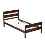Base de cama individual con cabecero de listones horizontales, sin necesidad de somier, cama de madera para dormitorio infantil