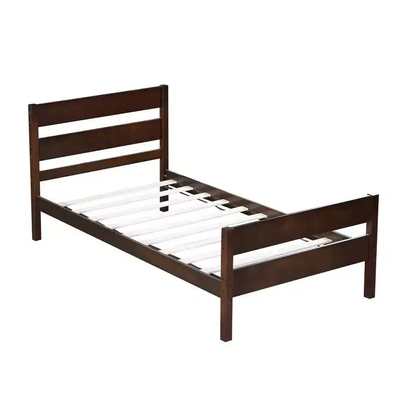 Base de cama individual con cabecero de listones horizontales, sin necesidad de somier, cama de madera para dormitorio infantil
