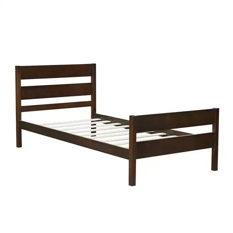 Base de cama individual con cabecero de listones horizontales, sin necesidad de somier, cama de madera para dormitorio infantil