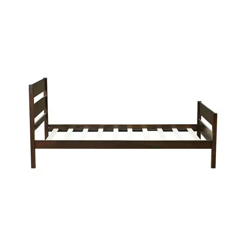 Base de cama individual con cabecero de listones horizontales, sin necesidad de somier, cama de madera para dormitorio infantil