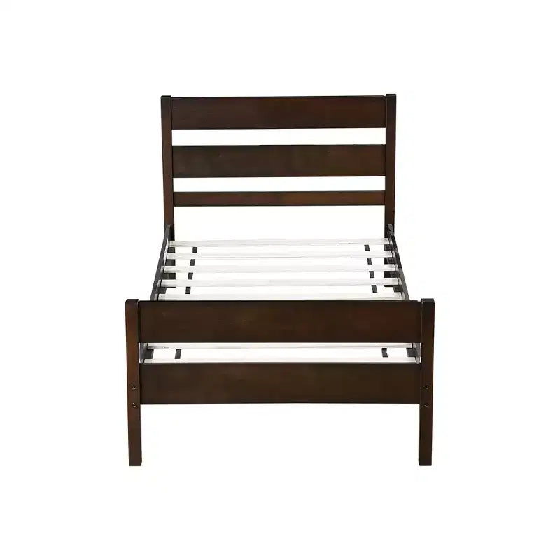 Base de cama individual con cabecero de listones horizontales, sin necesidad de somier, cama de madera para dormitorio infantil