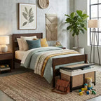 Base de cama individual con cabecero de listones horizontales, sin necesidad de somier, cama de madera para dormitorio infantil