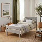 Base de cama individual con cabecero de listones horizontales, sin necesidad de somier, cama de madera para dormitorio infantil
