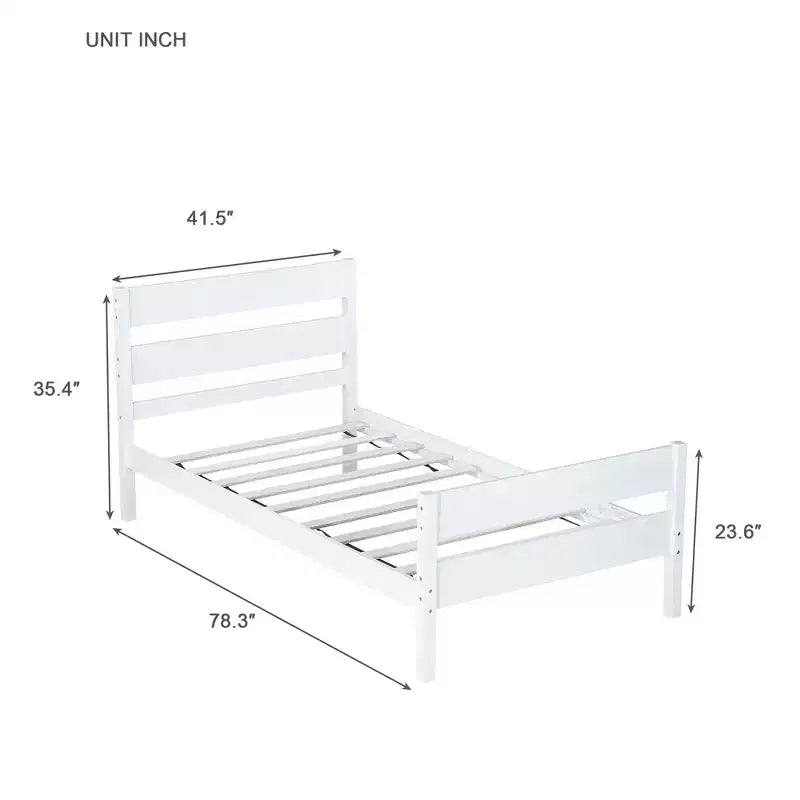 Base de cama individual con cabecero de listones horizontales, sin necesidad de somier, cama de madera para dormitorio infantil