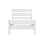Base de cama individual con cabecero de listones horizontales, sin necesidad de somier, cama de madera para dormitorio infantil