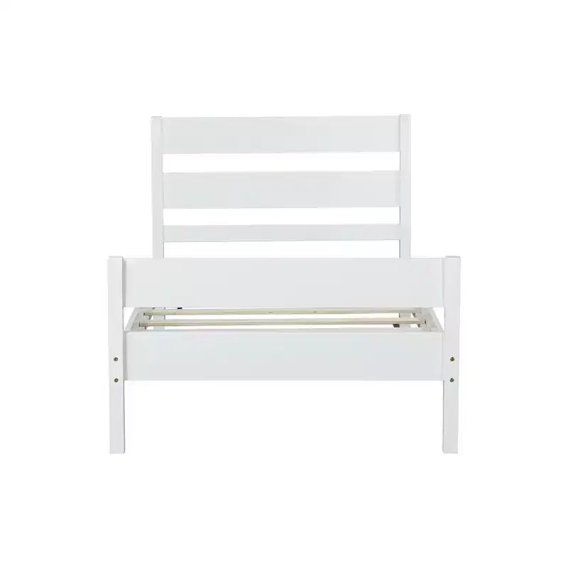 Base de cama individual con cabecero de listones horizontales, sin necesidad de somier, cama de madera para dormitorio infantil