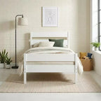 Base de cama individual con cabecero de listones horizontales, sin necesidad de somier, cama de madera para dormitorio infantil