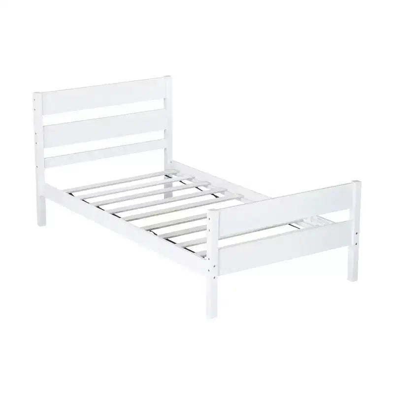 Base de cama individual con cabecero de listones horizontales, sin necesidad de somier, cama de madera para dormitorio infantil