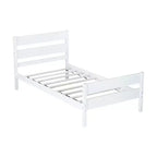 Base de cama individual con cabecero de listones horizontales, sin necesidad de somier, cama de madera para dormitorio infantil