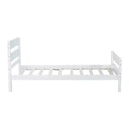Base de cama individual con cabecero de listones horizontales, sin necesidad de somier, cama de madera para dormitorio infantil