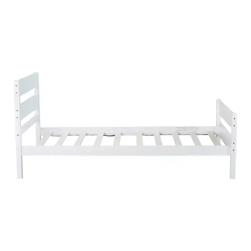 Base de cama individual con cabecero de listones horizontales, sin necesidad de somier, cama de madera para dormitorio infantil