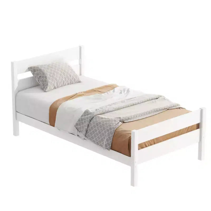 Base de cama individual con cabecero de listones horizontales, sin necesidad de somier, cama de madera para dormitorio infantil