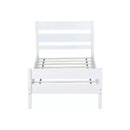Base de cama individual con cabecero de listones horizontales, sin necesidad de somier, cama de madera para dormitorio infantil