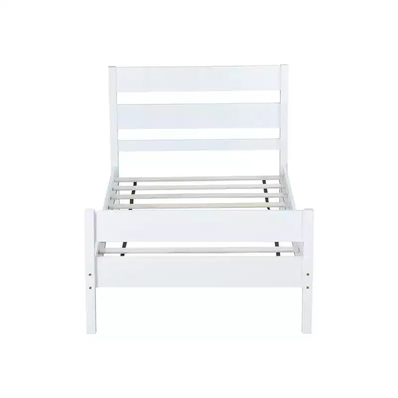 Base de cama individual con cabecero de listones horizontales, sin necesidad de somier, cama de madera para dormitorio infantil
