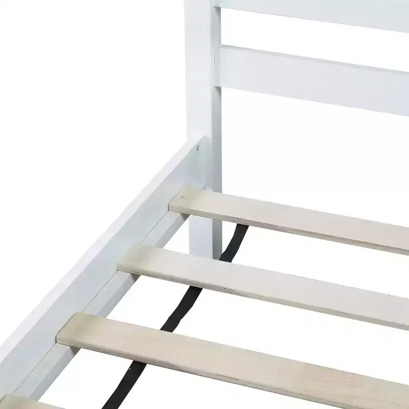 Base de cama individual con cabecero de listones horizontales, sin necesidad de somier, cama de madera para dormitorio infantil