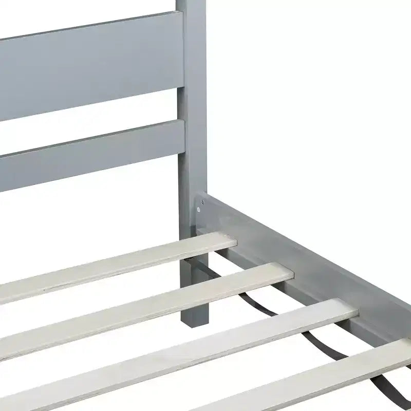 Base de cama individual con cabecero de listones horizontales, sin necesidad de somier, cama de madera para dormitorio infantil