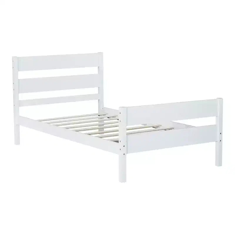 Base de cama individual con cabecero de listones horizontales, sin necesidad de somier, cama de madera para dormitorio infantil
