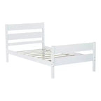 Base de cama individual con cabecero de listones horizontales, sin necesidad de somier, cama de madera para dormitorio infantil