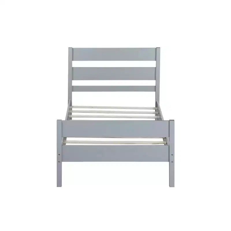 Base de cama individual con cabecero de listones horizontales, sin necesidad de somier, cama de madera para dormitorio infantil