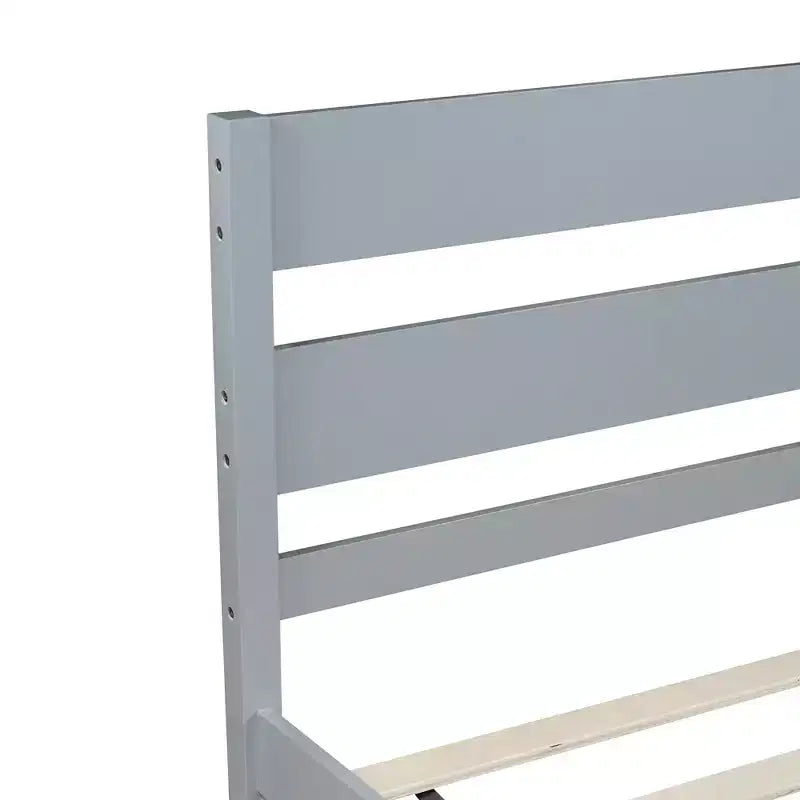 Base de cama individual con cabecero de listones horizontales, sin necesidad de somier, cama de madera para dormitorio infantil