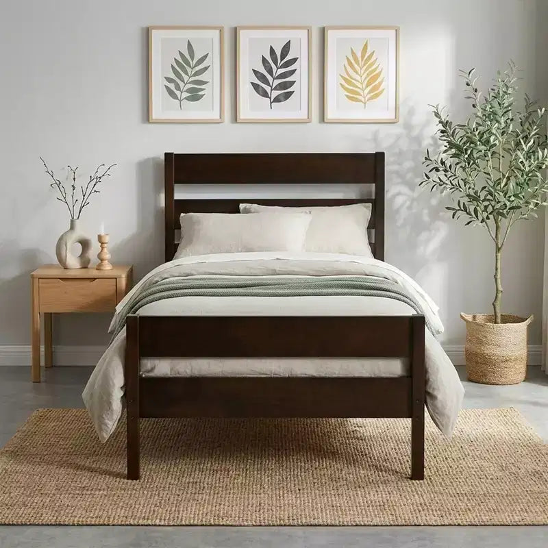Base de cama individual con cabecero de listones horizontales, sin necesidad de somier, cama de madera para dormitorio infantil