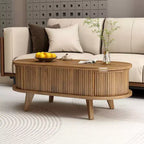 Mesa de centro elevable acanalada con compartimento oculto, mesa central de madera, mesa elevable ovalada moderna para el hogar, sala de estar, oficina, Nogal