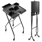 Saloniture Rolling Salon Coloring Tray - Folding Hair Stylist Color Cart with Drawer and Magnetic Bowls, Black